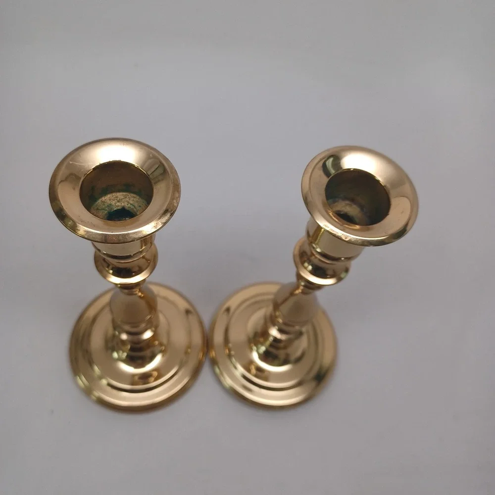 Baldwin Brass Candlestick Holders Set of‎ 2 Polished Gold Taper 7 Inch USA Made